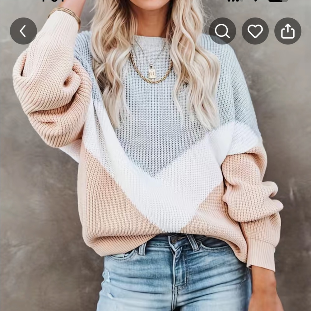 Pink and grey chevron crew knit sweater